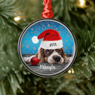 Cocker Spaniel Welpe in der Weihnachtsmannmütze We Ornament Aus Metall
