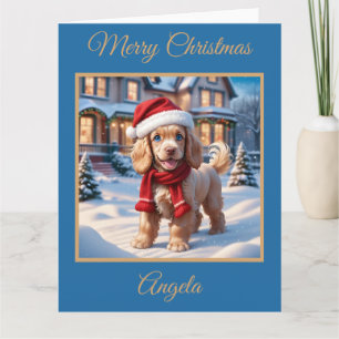 Cocker Spaniel Welpe spielen im Schnee Karte