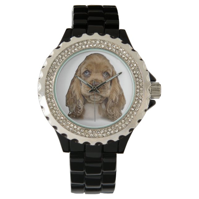 Cocker-Spaniel-Welpenuhren Armbanduhr (Vorderseite)