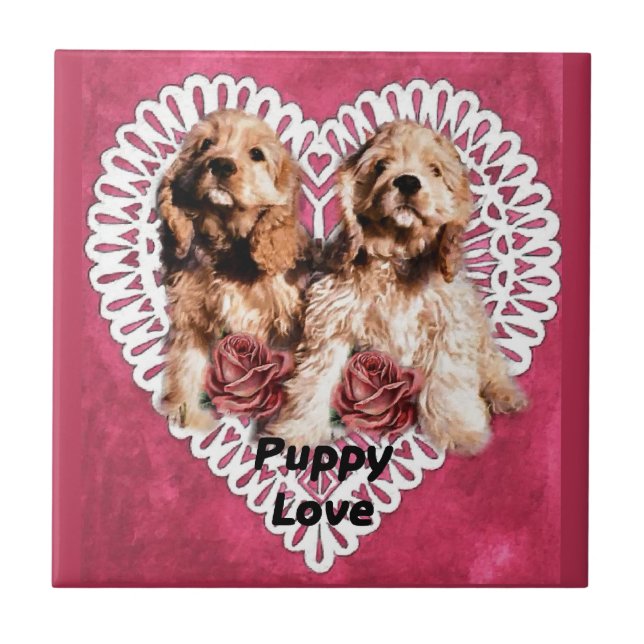 Cocker Spaniel Welppies Valentines Fliese (Vorderseite)