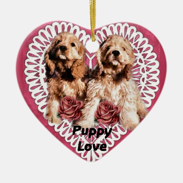 Cocker Spaniel Welppies Valentines Keramikornament (Vorne)