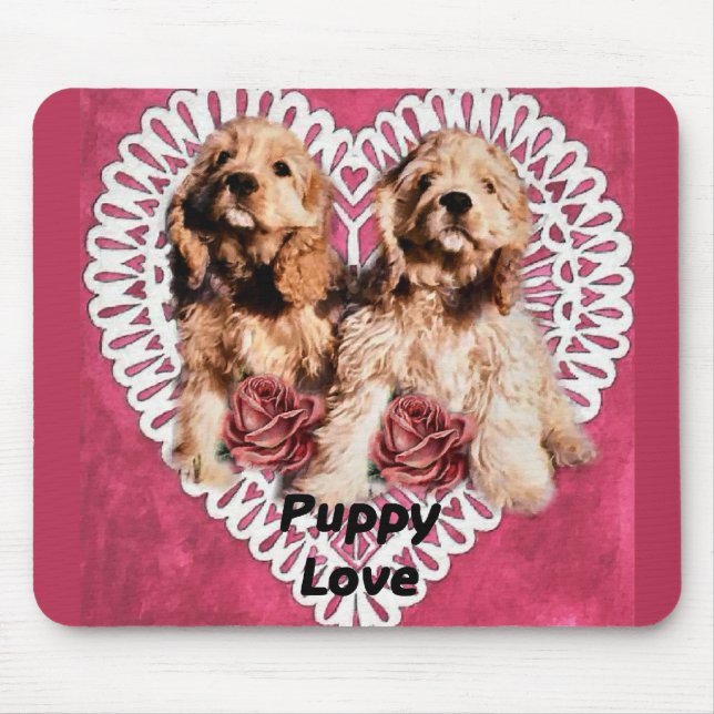 Cocker Spaniel Welppies Valentines Mousepad (Vorne)