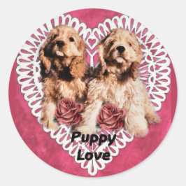 Cocker Spaniel Welppies Valentines Runder Aufkleber