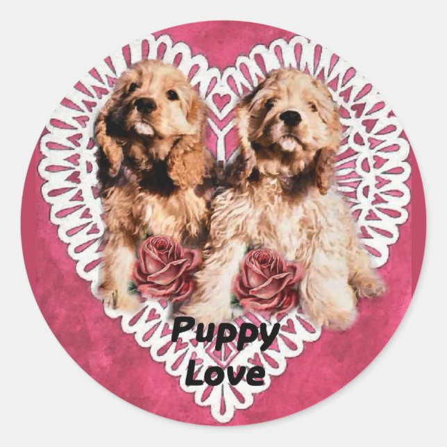 Cocker Spaniel Welppies Valentines Runder Aufkleber (Vorderseite)