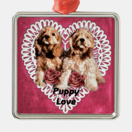 Cocker Spaniel Welppies Valentines Silbernes Ornament