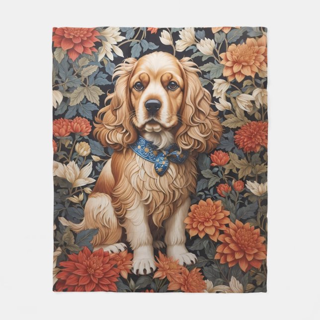 Cocker Spaniel William Morris Inspirierte Floral Fleecedecke (Vorderseite)
