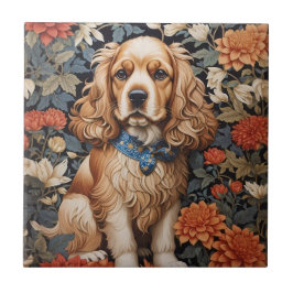 Cocker Spaniel William Morris Inspirierte Floral Fliese