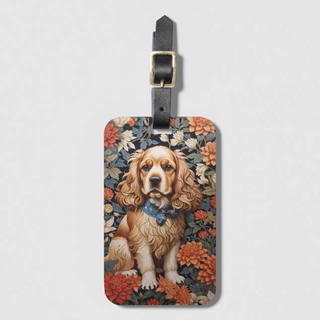 Cocker Spaniel William Morris Inspirierte Floral Gepäckanhänger (Vorderseite Vertikal)