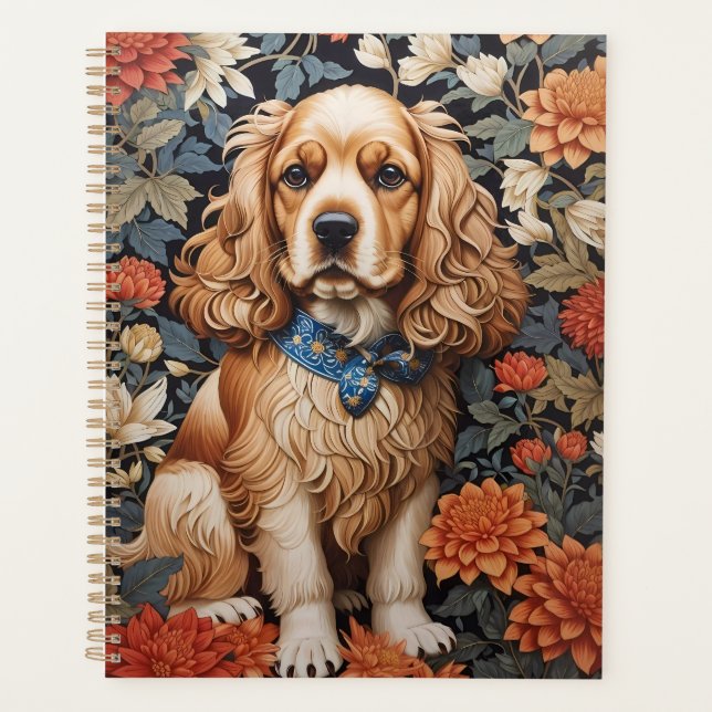 Cocker Spaniel William Morris Inspirierte Floral Planer (Vorderseite)