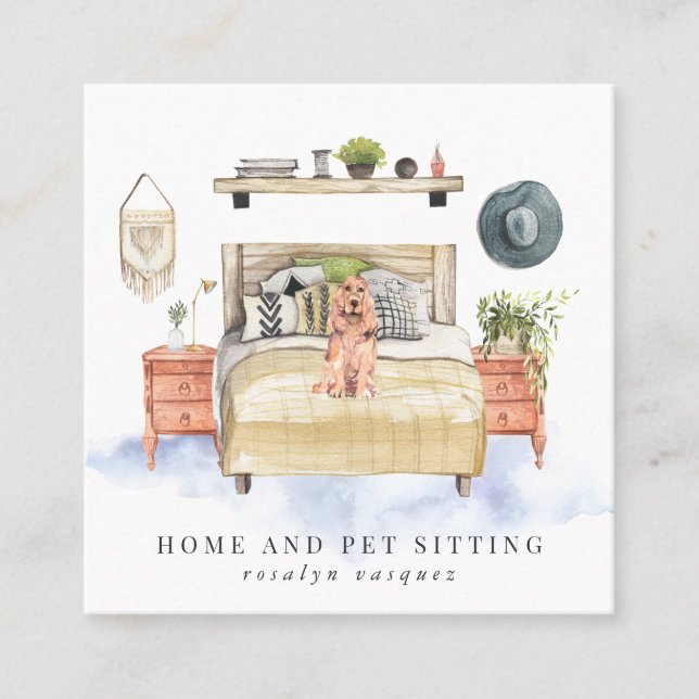 Cocker Spaniel | Zuhause- und Haustiersitzungen Quadratische Visitenkarte (Vorderseite)