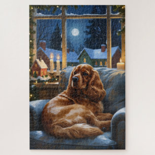 Cocker Spanier mit Weihnachts-Lichterfest Puzzle