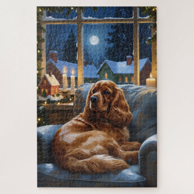Cocker Spanier mit Weihnachts-Lichterfest Puzzle (Vertikal)