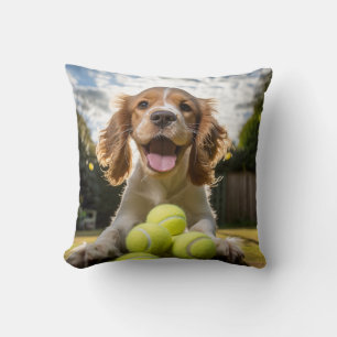 Cocker 🐕 Spanier Welpe mit Tennisbällen Kissen