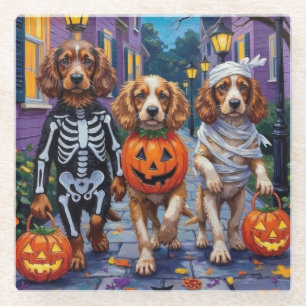 Cocker Spanierhunde Trick-or-Treating zu Halloween Glasuntersetzer