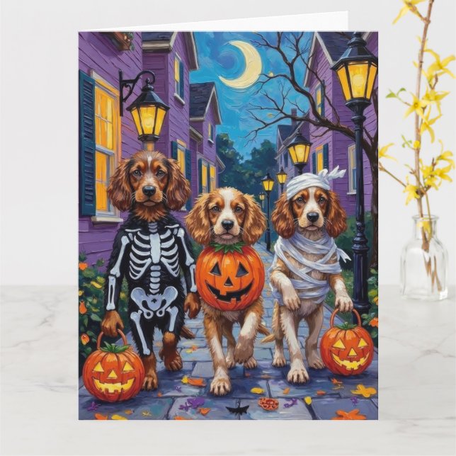 Cocker Spanierhunde Trick-or-Treating zu Halloween Karte (Gelbe Blume)