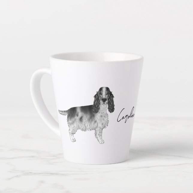 Cocker Spanisch in Schwarz und Weiß & Individuelle Milchtasse (Linke Ecke)