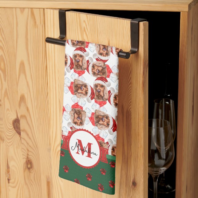 Cocker Spanisch Muster Monogram Christmas Dog Geschirrtuch (Drittel gefaltet)