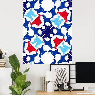 Cocker Spanisch Poster blau und rot