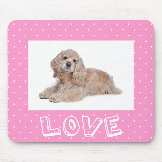 Cocker Spanische Welpe Liebe Pink Polka Dot Mousep Mousepad (Vorne)