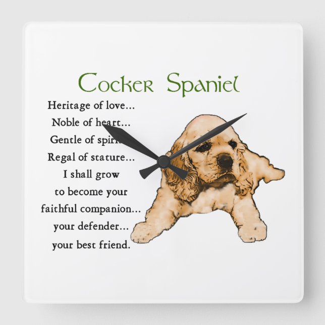 Cocker Spanische Welpe Liebhaber Kunst Quadratische Wanduhr (Vorderseite)