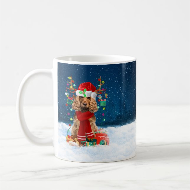 Cocker Spanischer Hund mit Weihnachtsgeschenken Kaffeetasse (Links)