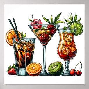 Cocktail alkoholische Getränke farbige Kunstdarste Poster