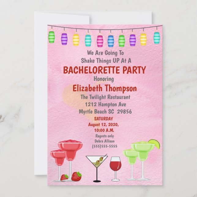 Cocktail Bachelorette Brautparty Einladung (Vorderseite)