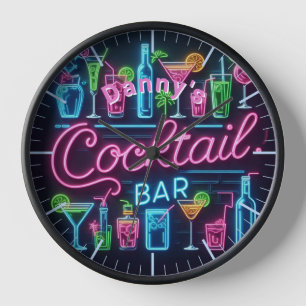 Cocktail Bar Clock Neon Personalisiert Mancave Den Uhr
