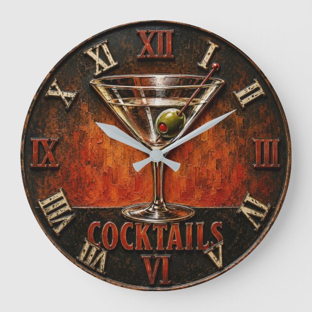  Cocktail Bar Decor Große Wanduhr (Vorderseite)