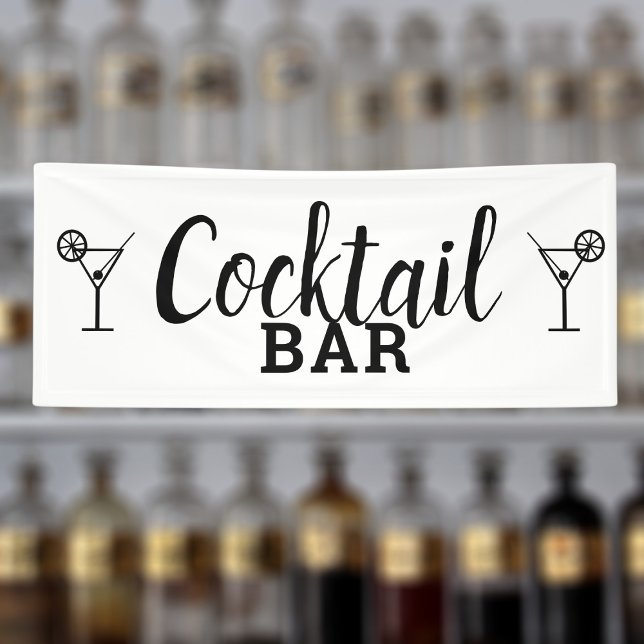 Cocktail Bar DIY Hochzeitsstätte Schwarz-Weiß Banner (A simple black and white Cocktail Bar banner suitable for weddings and special occasions)