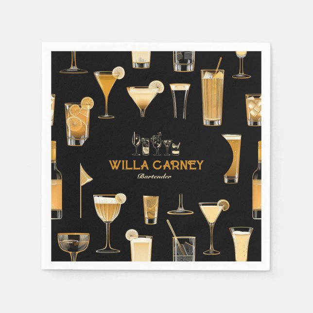 Cocktail Barkeeper Beruflich | Elegantes Gold Serviette (Vorderseite)