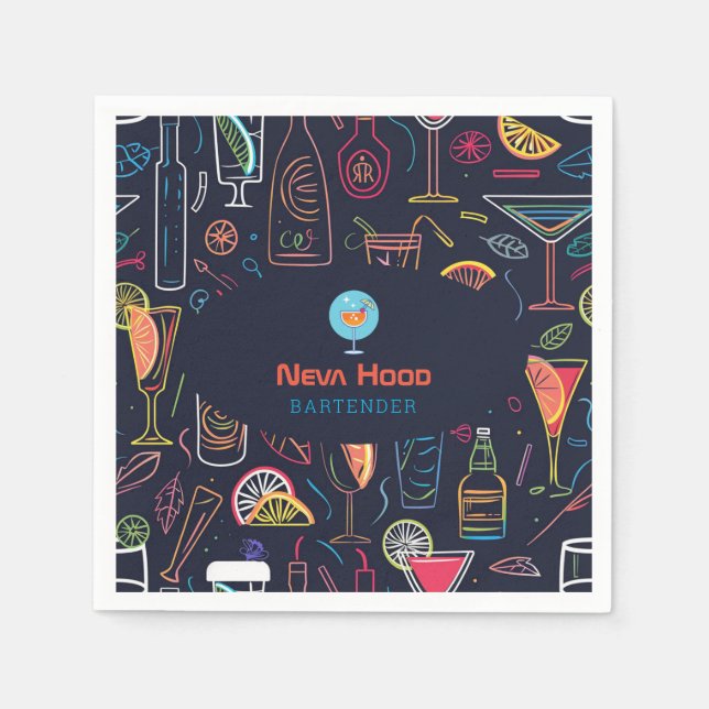 Cocktail Barkeeper Beruflich | Neonlicht Serviette (Vorderseite)