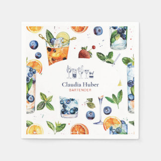Cocktail Barkeeper Beruflich | Weißes Blau Serviette