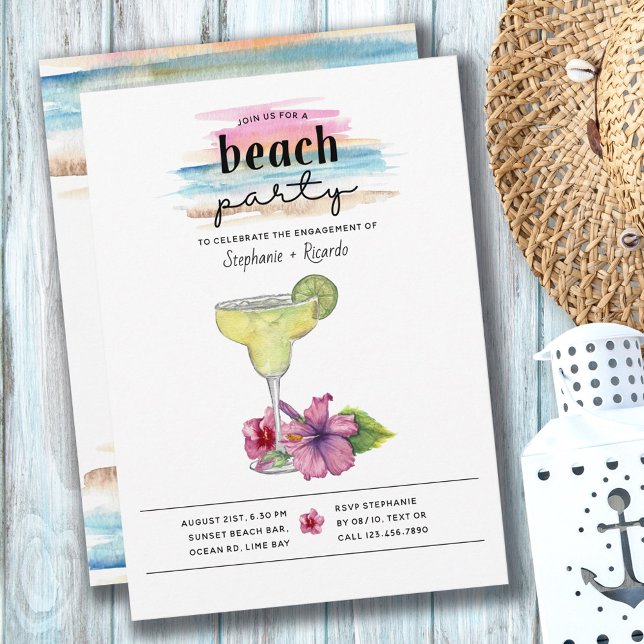 Cocktail Beach Party Margarita Hibiscus Engagement Einladung (Von Creator hochgeladen)