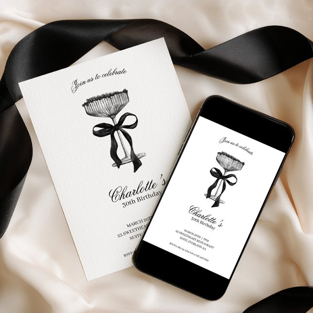 Cocktail & Bow 30th Birthday Invitation Einladung (Von Creator hochgeladen)
