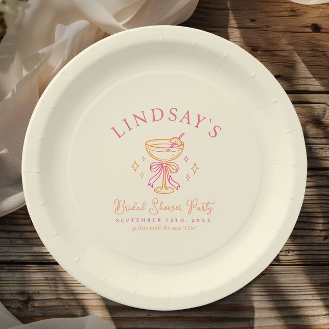 Cocktail Brautparty Gelb Pappteller (Coctail Bridal Shower Paper Plates)