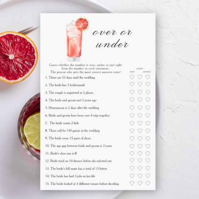 Cocktail Bridal shower - Over or under game (Von Creator hochgeladen)