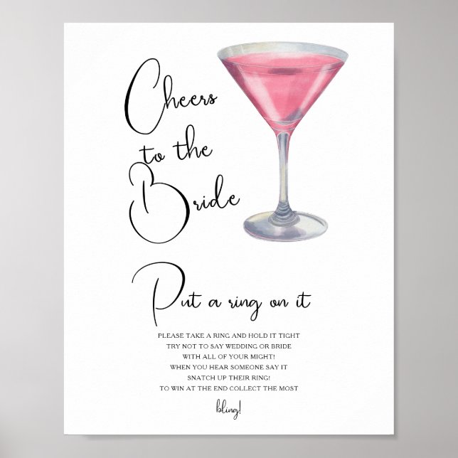 Cocktail Bridal shower Put a ring on it game Poster (Vorne)