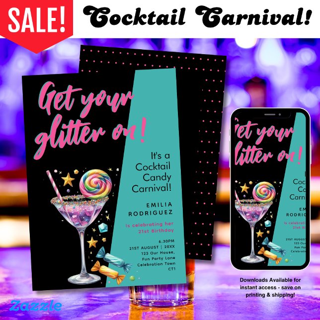 Cocktail Candy Carnival Bachelorette Spaß Einladung (Von Creator hochgeladen)