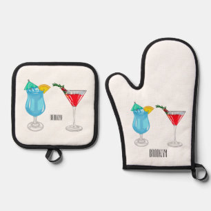 Cocktail-Cartoon Ofenhandschuh & Topflappen-Set