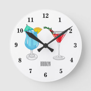 Cocktail-Cartoon Runde Wanduhr