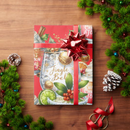 Cocktail Christmas Party with Drinks on Red Geschenkpapier