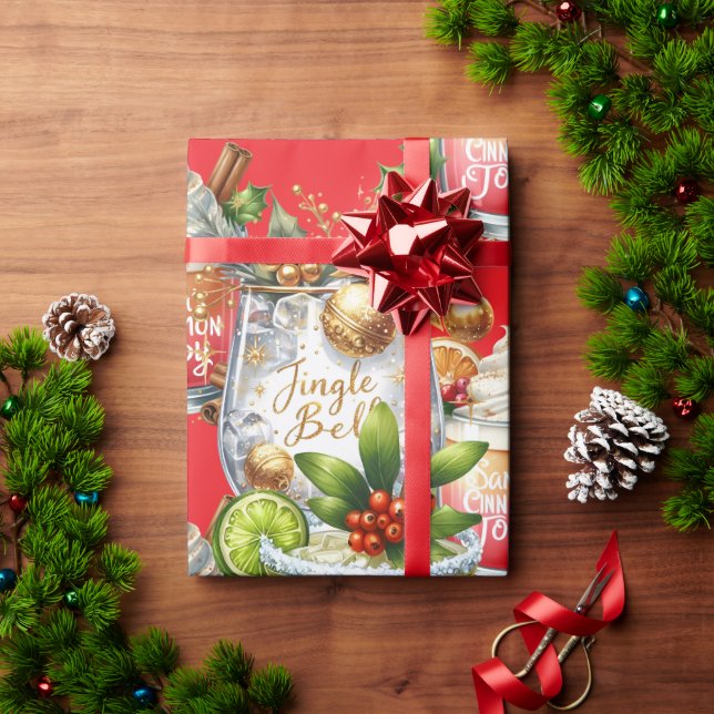 Cocktail Christmas Party with Drinks on Red Geschenkpapier (Feiertagsgeschenk)