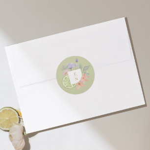 Cocktail Citrus Floral Wedding Monogram Runder Aufkleber