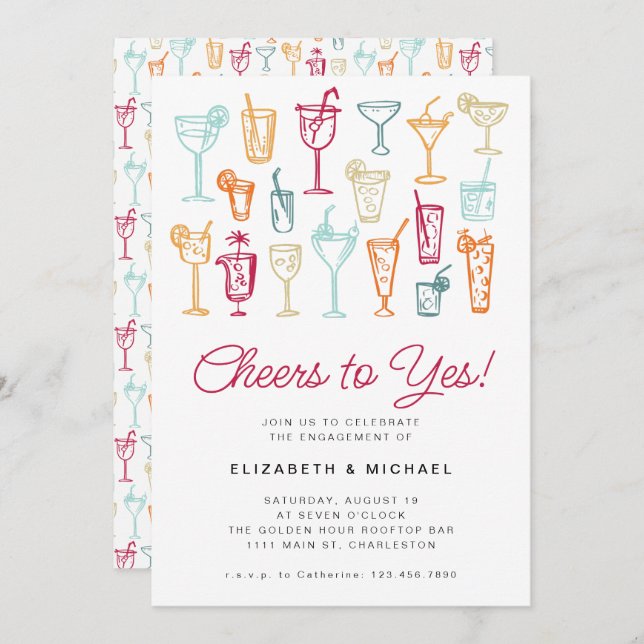 Cocktail der Einsatzpartei Moderne Hand Zeichnend Einladung (Vorne/Hinten)