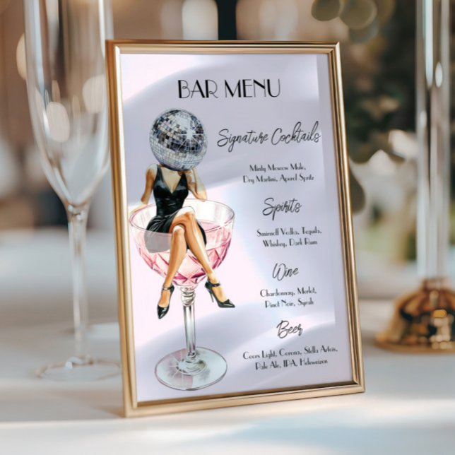 Cocktail-Disko - Bar Menü (Disco Cocktail Girl Bar Menu Custom)