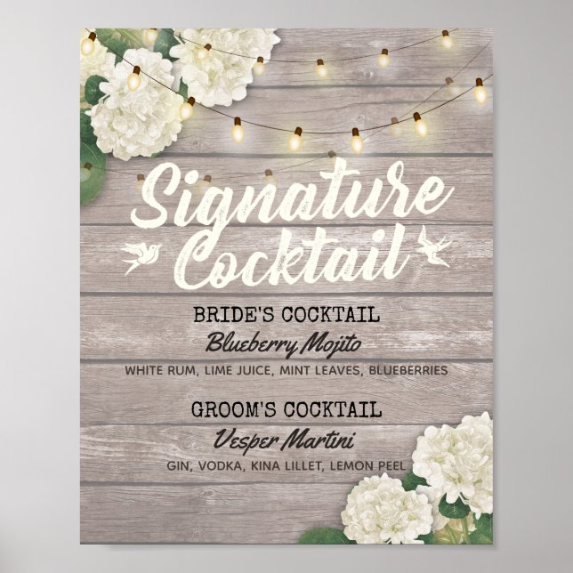 Cocktail Drink Menu Wood Blume für Hochzeiten Poster