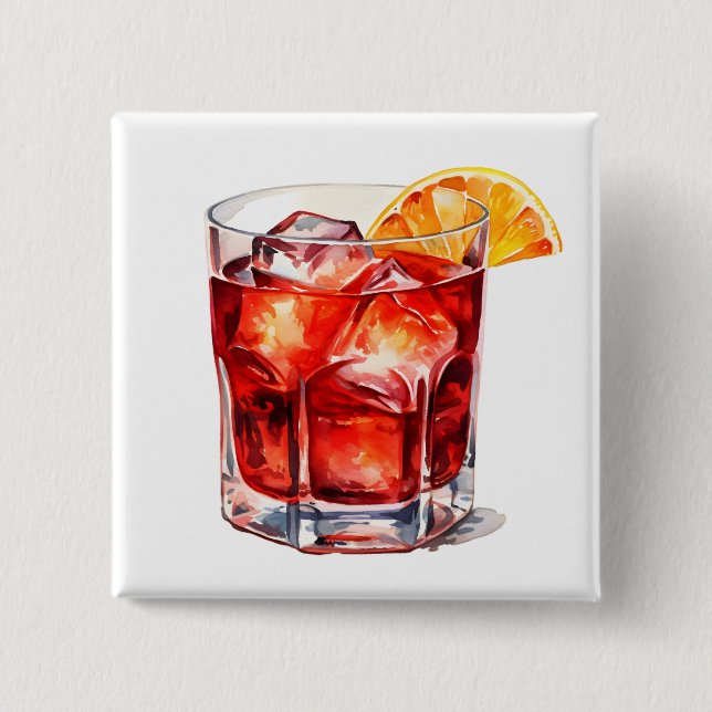 Cocktail Drink: Watercolor Manhattan Button (Vorderseite)