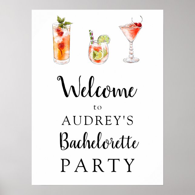 Cocktail Drinks Bachelorette Begrüßungszeichen Poster (Vorne)
