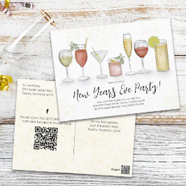 Cocktail Drinks QR-Code im Neujahr voradressiert Postkarte